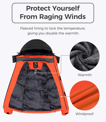 Men'S Mountain Waterproof Ski Jacket Windproof Rain Jacket Winter Warm Hooded Coat